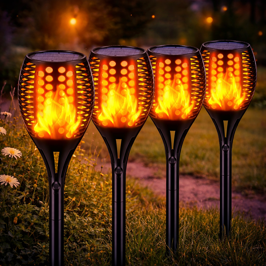 Solar Flame Torch Lights LED Flickering Effect Waterproof
