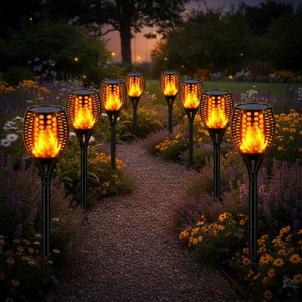 Solar Flame Torch Lights LED Flickering Effect Waterproof