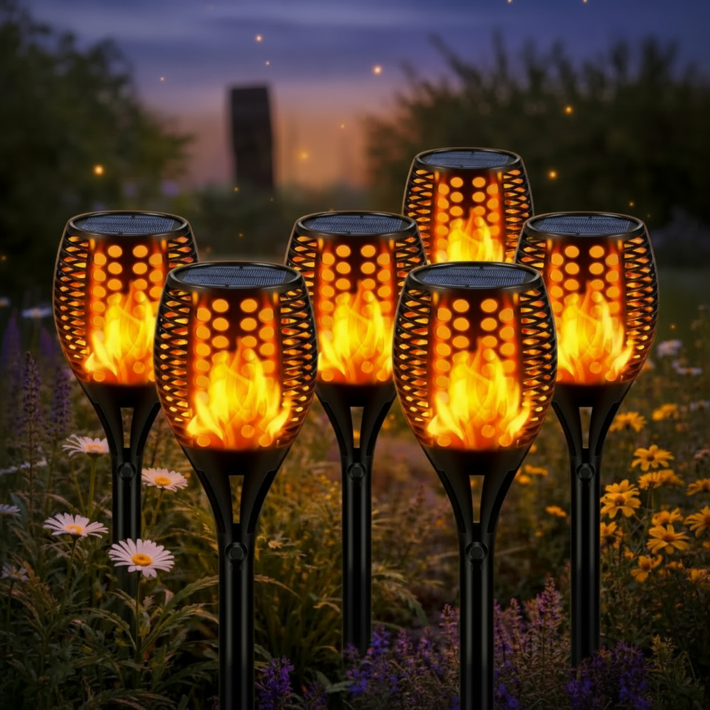 Solar Flame Torch Lights LED Flickering Effect Waterproof