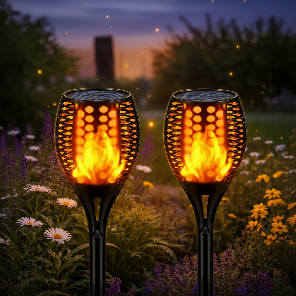 Solar Flame Torch Lights LED Flickering Effect Waterproof