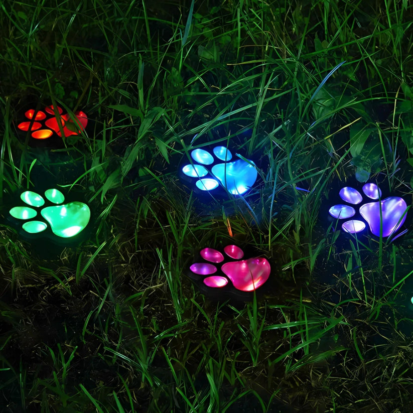 Solar Garden Lights with Paw Print Design – Weatherproof Outdoor LED Pathway Lighting with Automatic Sensor