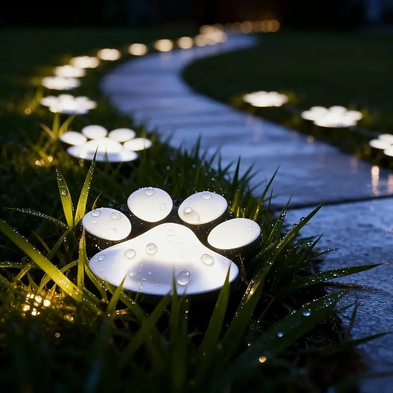Solar Garden Lights with Paw Print Design – Weatherproof Outdoor LED Pathway Lighting with Automatic Sensor