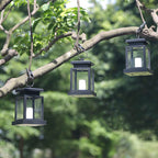 Solar LED Hanging Lantern Vintage Candle Effect IP65 Waterproof Outdoor Garden Light
