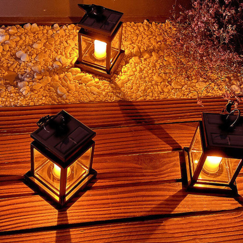 Solar LED Hanging Lantern Vintage Candle Effect IP65 Waterproof Outdoor Garden Light