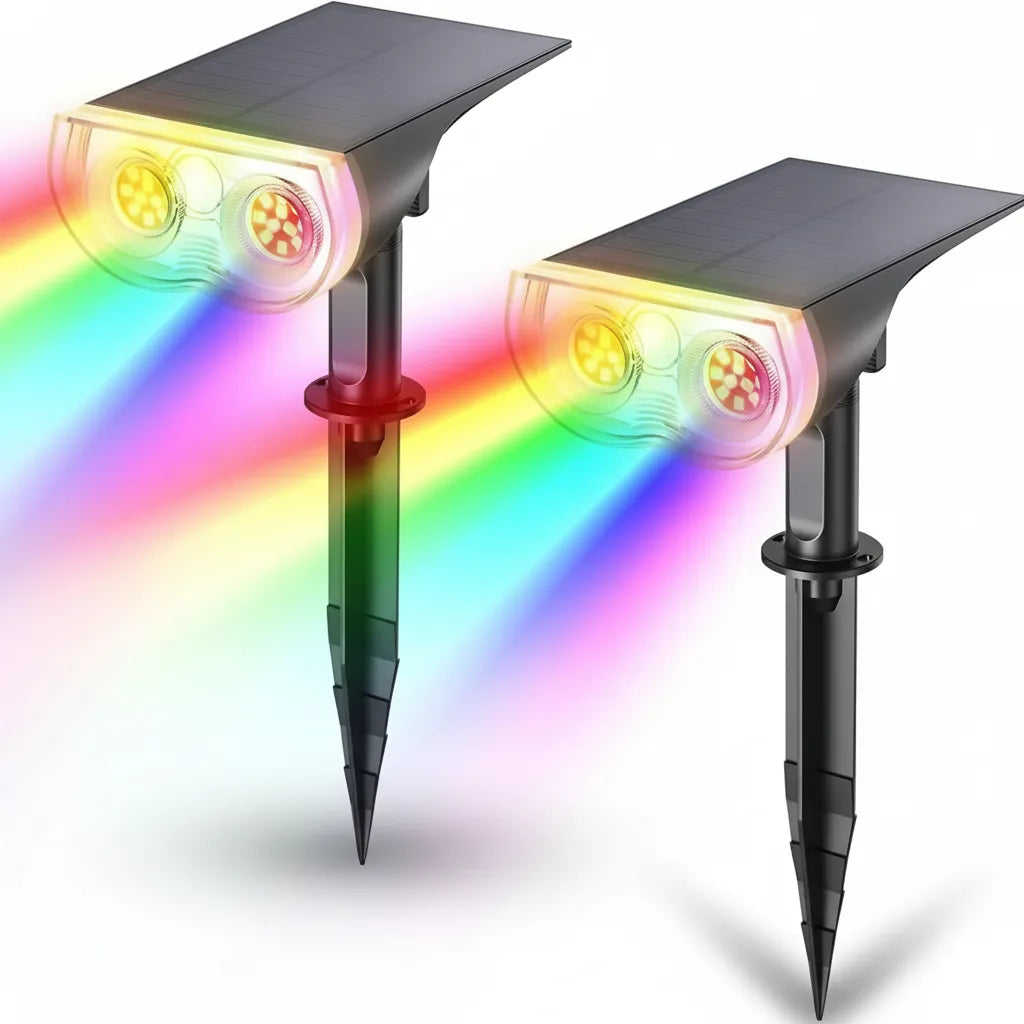 Solar LED Spotlight, IP67 Waterproof, 8 Color Modes, Adjustable Panel