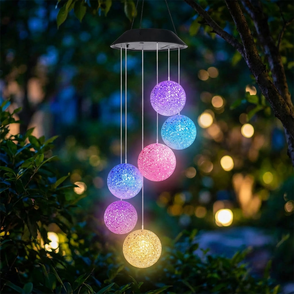 Solar LED Wind Chime Light, Color Changing, Hanging, Waterproof