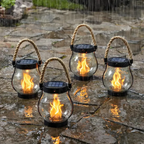 Solar Lantern LED Flame Effect Outdoor Plastic Hemp Rope