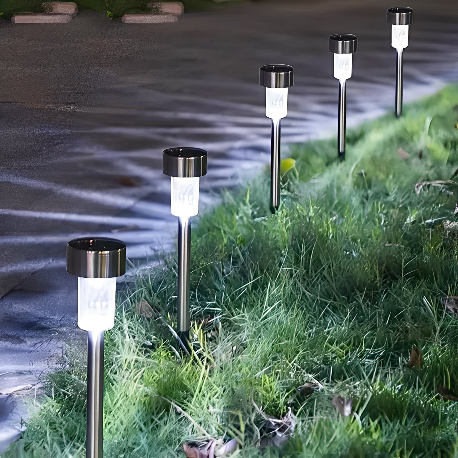 Outdoor LED Fairy Lights Solar Powered Stainless Steel Automatic On Off, Set of 10