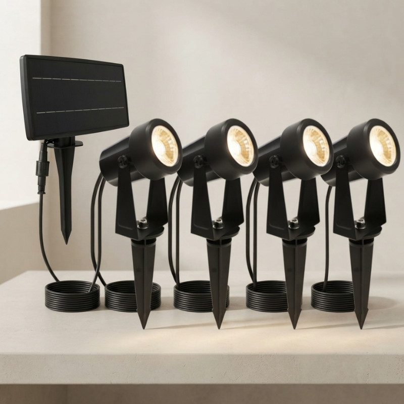 Solar Spotlight Pack LED Outdoor Lighting Weatherproof with Ground Stakes