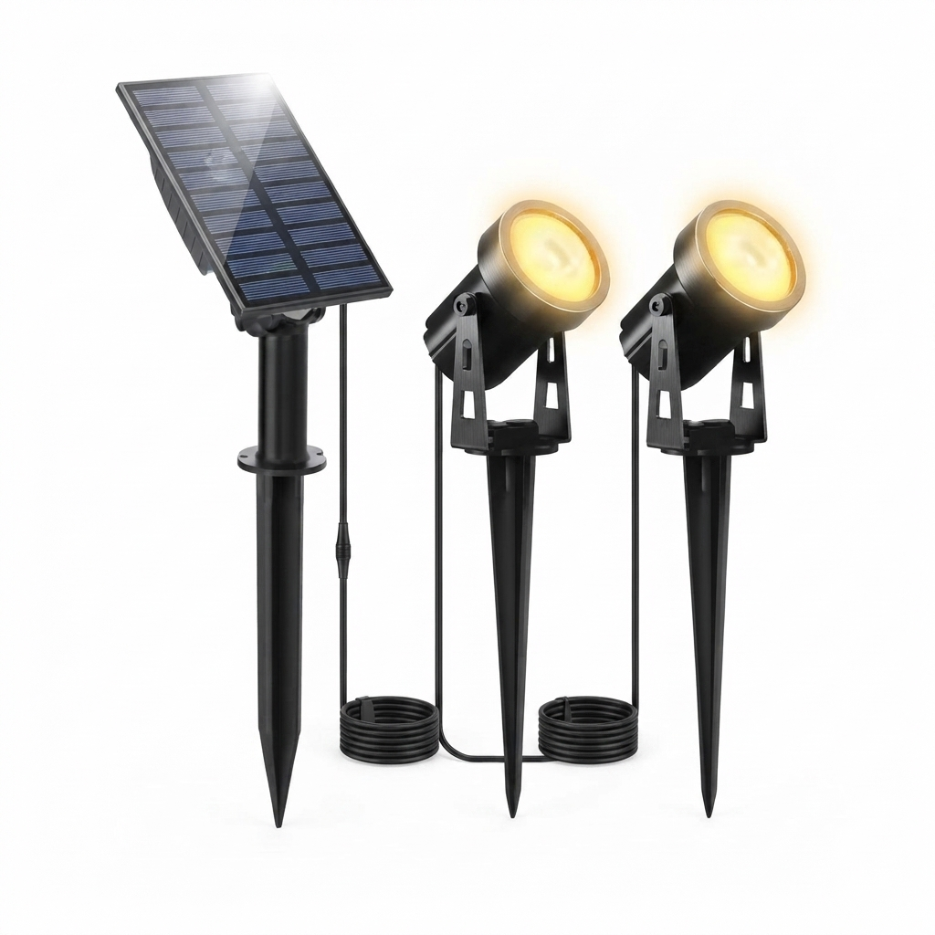 Solar Spotlight Pack LED Outdoor Lighting Weatherproof with Ground Stakes