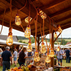 Outdoor Solar String Lights Hemp Rope Oval Bulbs Solar Powered IP55 Waterproof