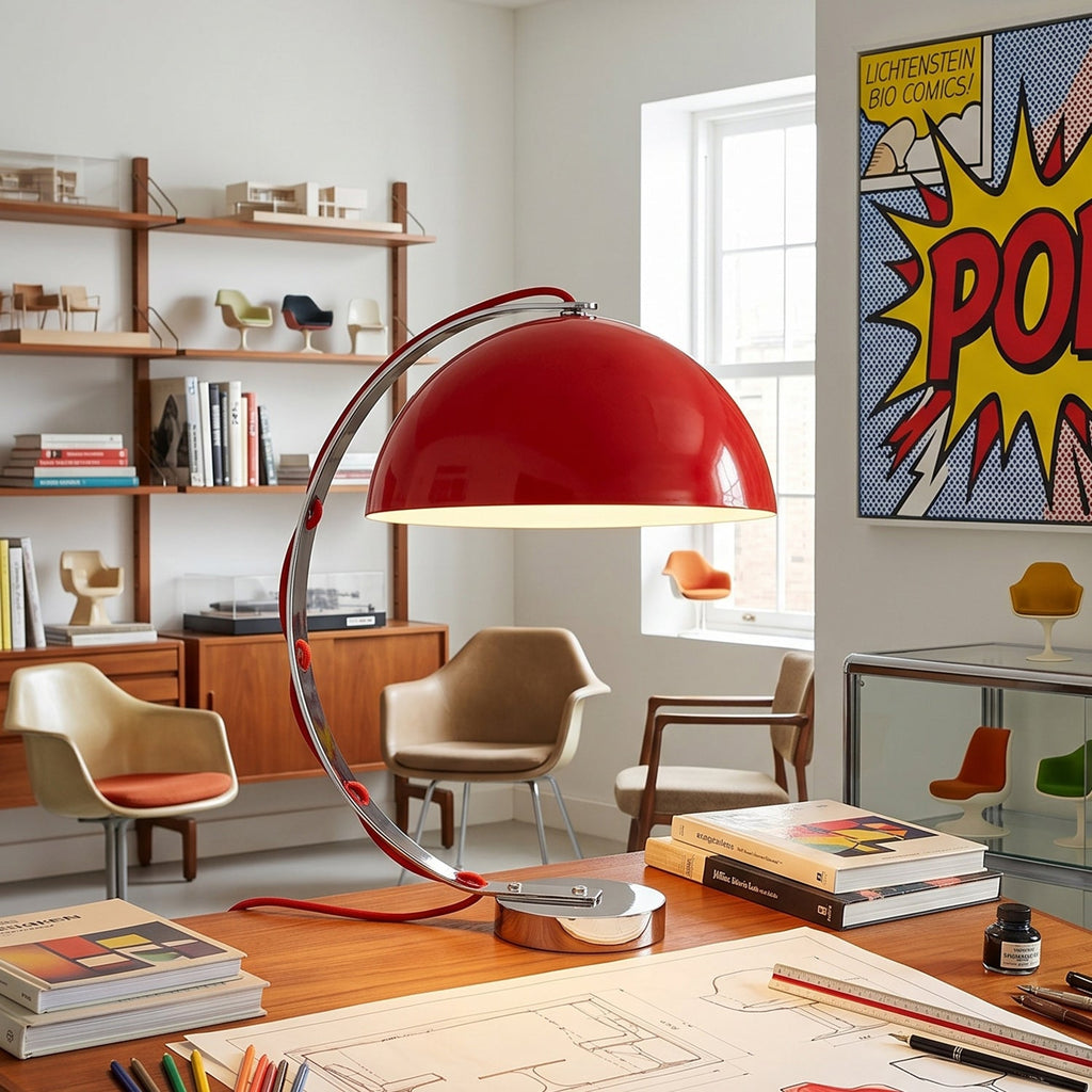 Retro Arc Table Lamp, C-Shaped Chrome Arch