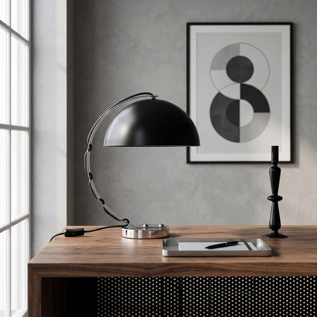 Retro Arc Table Lamp, C-Shaped Chrome Arch