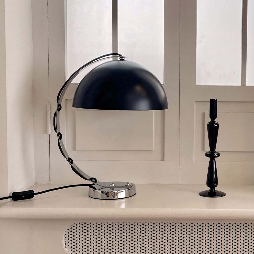 Retro Arc Table Lamp, C-Shaped Chrome Arch