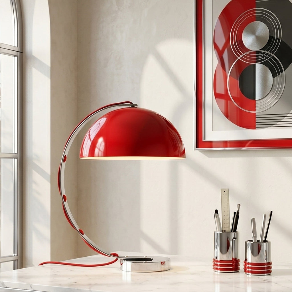 Retro Arc Table Lamp, C-Shaped Chrome Arch