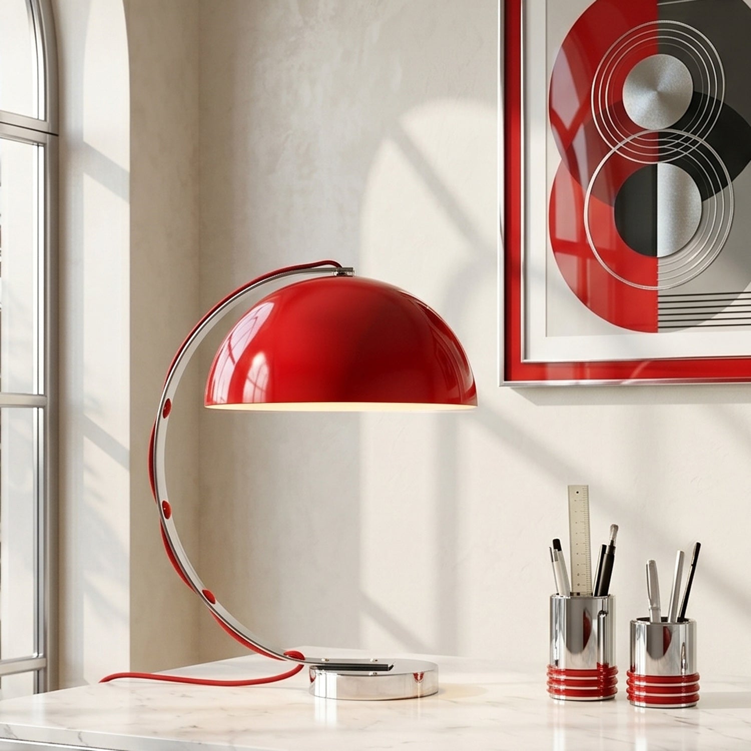 Retro Arc Table Lamp, C-Shaped Chrome Arch