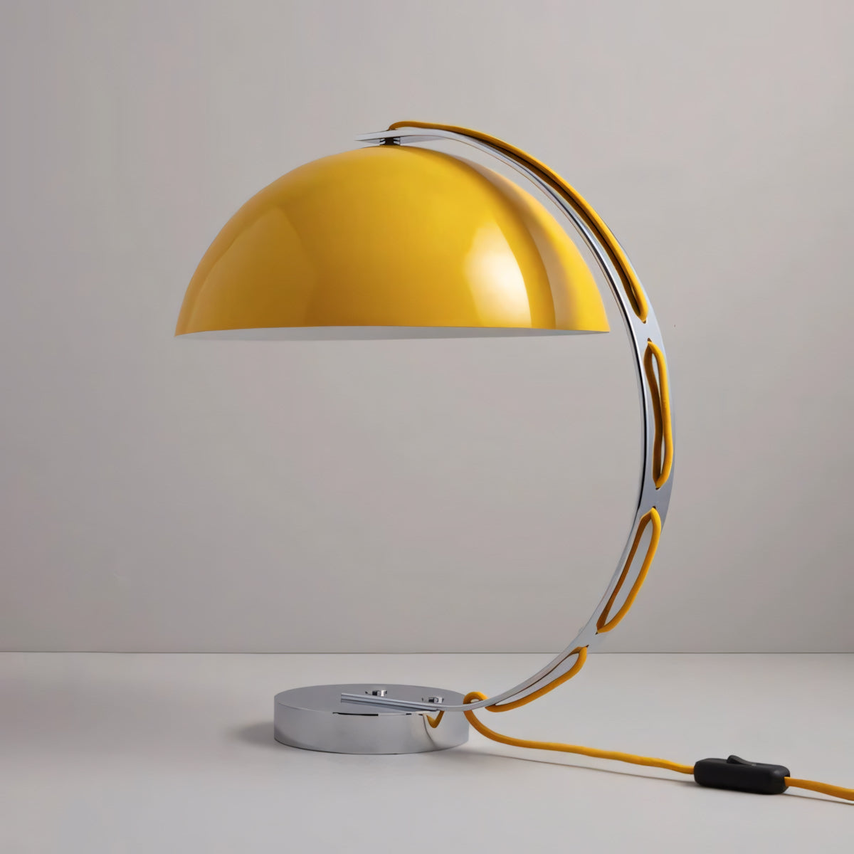 Retro Arc Table Lamp, C-Shaped Chrome Arch