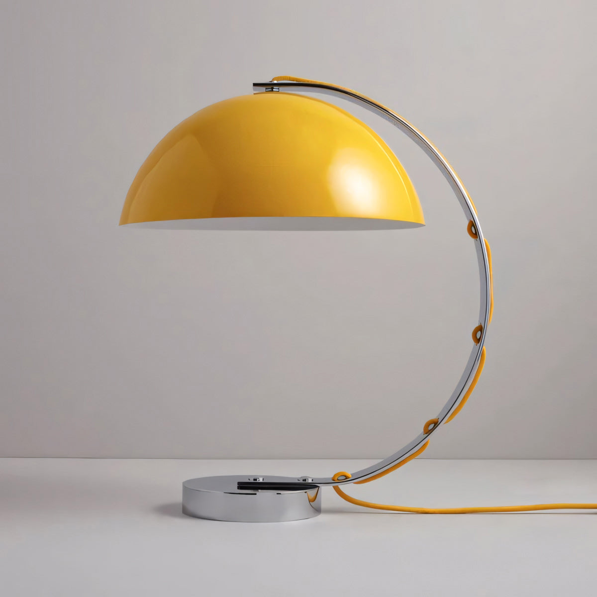 Retro Arc Table Lamp, C-Shaped Chrome Arch