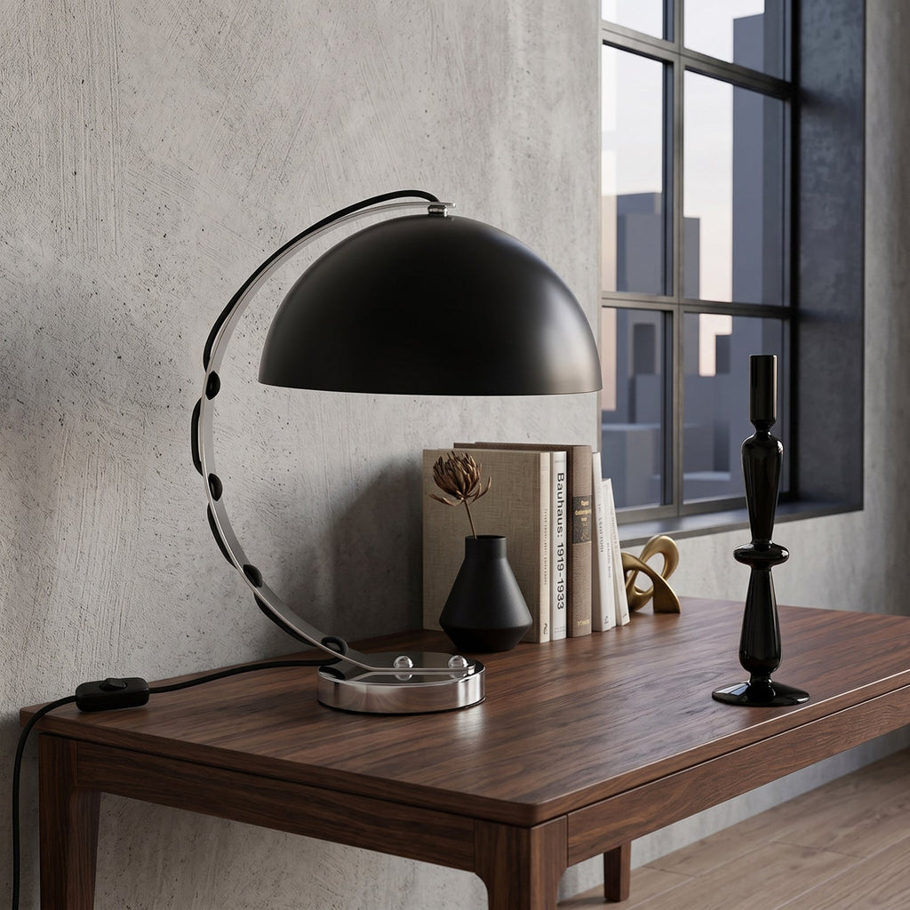 Retro Arc Table Lamp, C-Shaped Chrome Arch