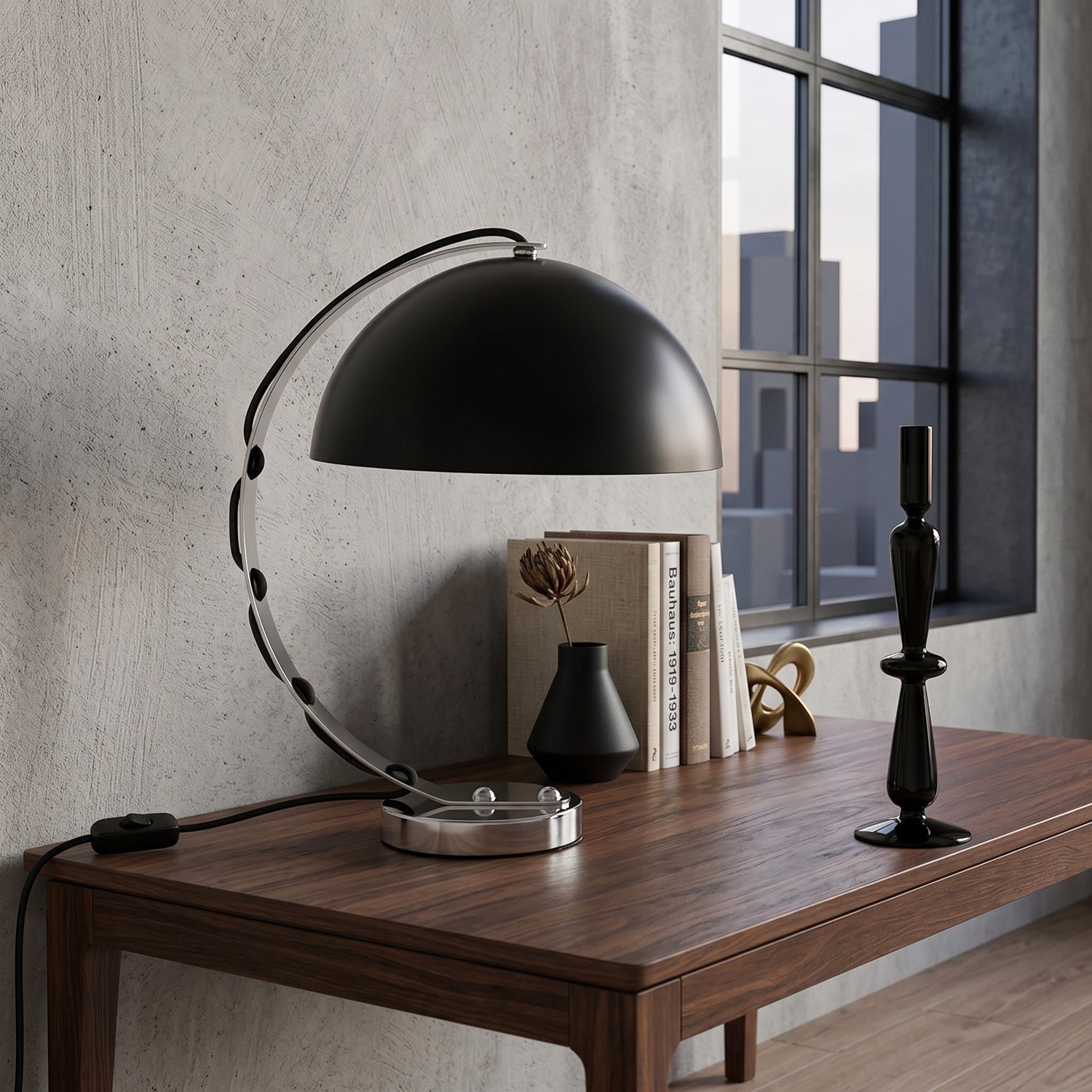 Retro Arc Table Lamp, C-Shaped Chrome Arch
