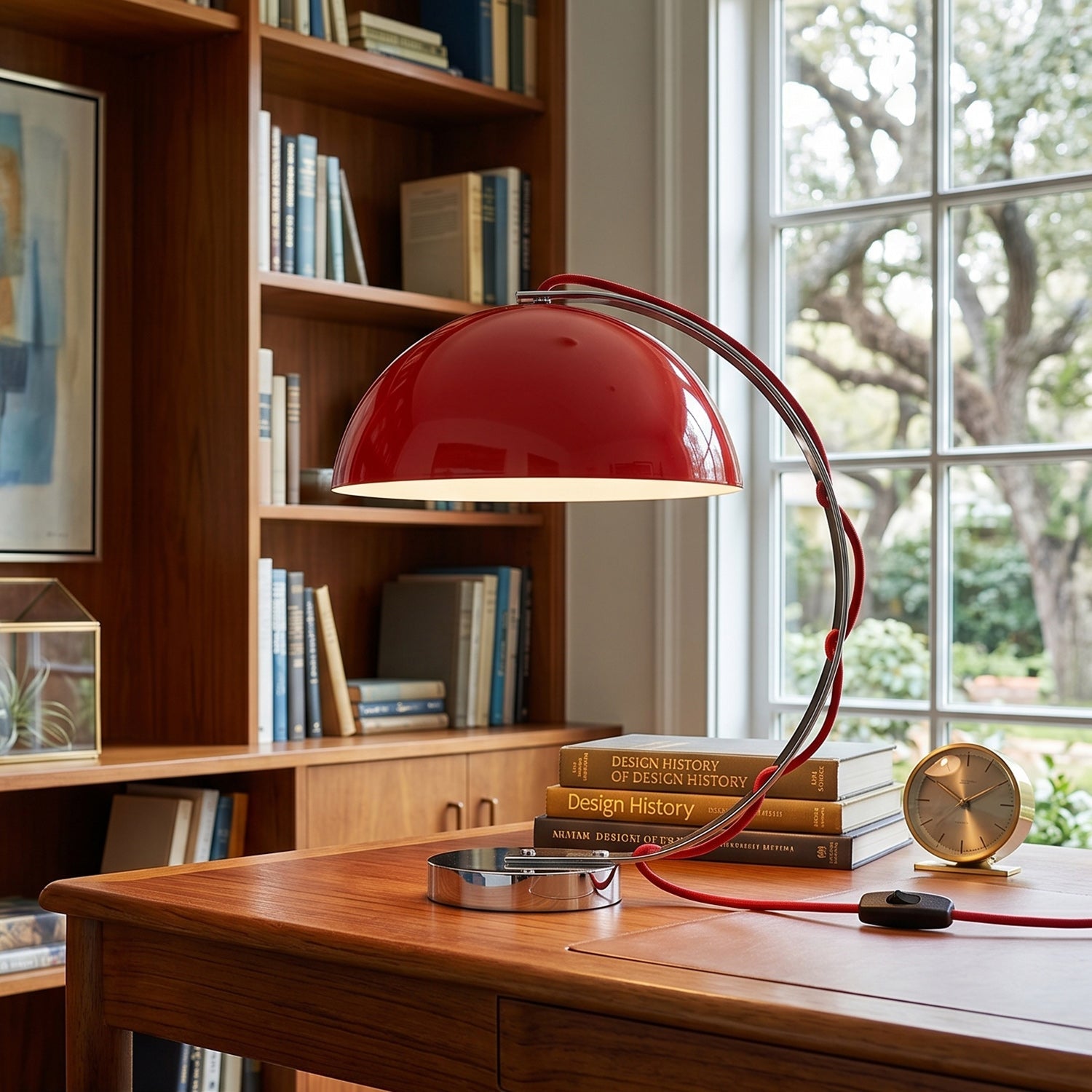 Retro Arc Table Lamp, C-Shaped Chrome Arch