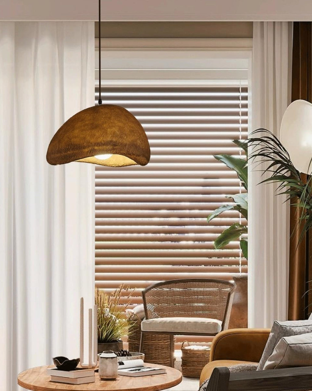 SoléaForma: Round Pendant Light in Natural Structure Look with Warm White Light – for Dining Room & Living Space