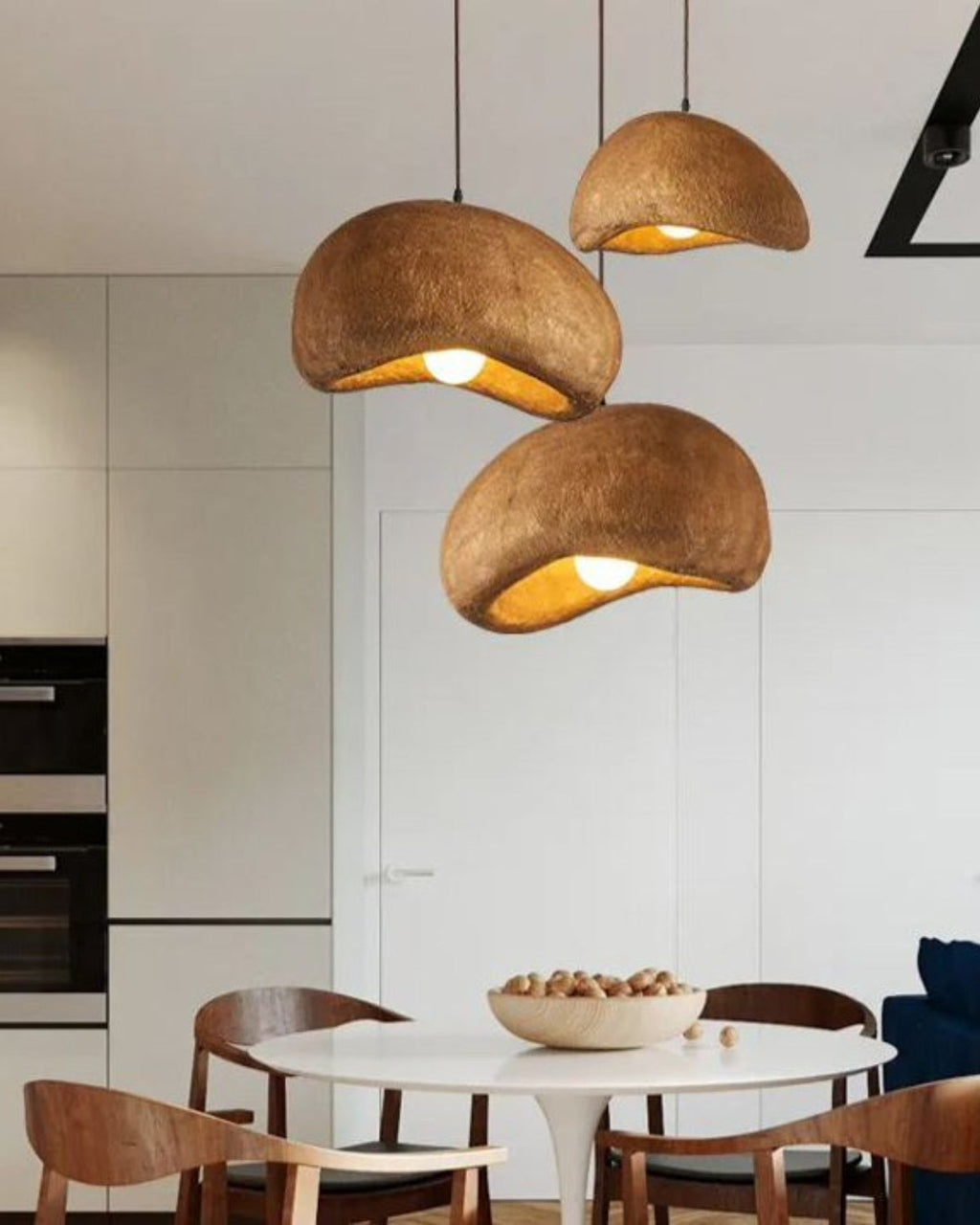 SoléaForma: Round Pendant Light in Natural Structure Look with Warm White Light – for Dining Room & Living Space