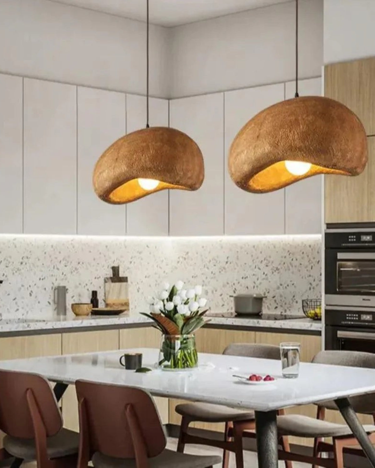 SoléaForma: Round Pendant Light in Natural Structure Look with Warm White Light – for Dining Room & Living Space
