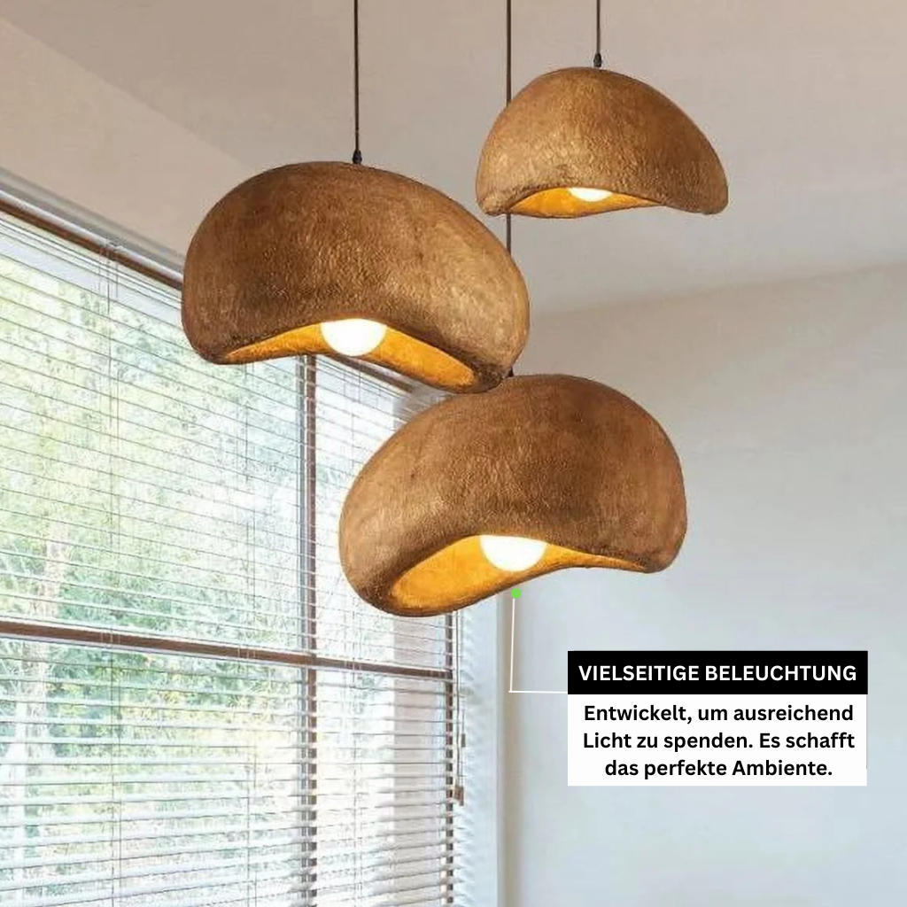 SoléaForma: Round Pendant Light in Natural Structure Look with Warm White Light – for Dining Room & Living Space