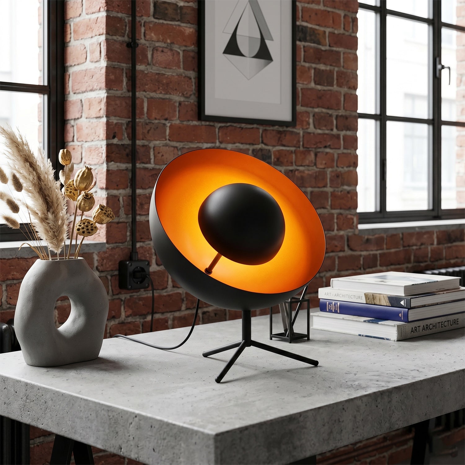 Tripod Table Lamp, Sand Black & Gold Interior