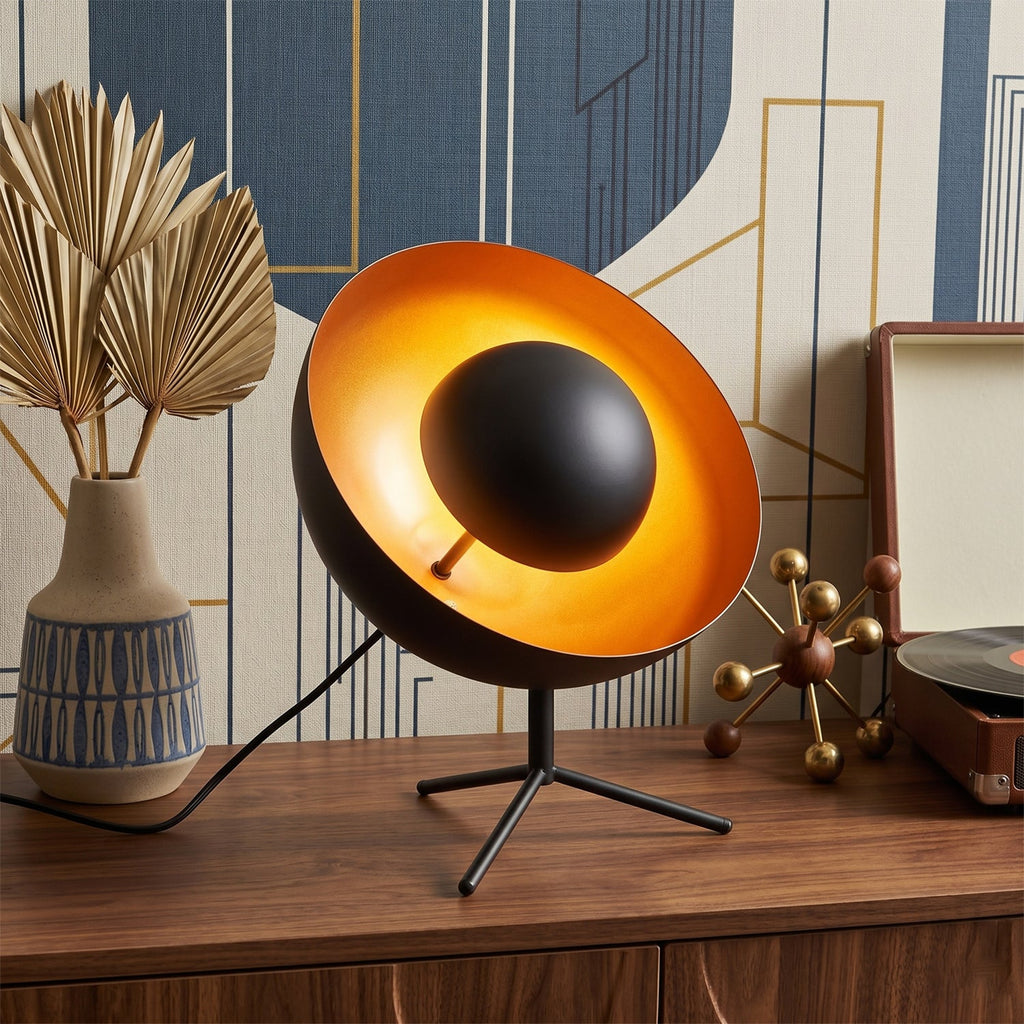 Tripod Table Lamp, Sand Black & Gold Interior