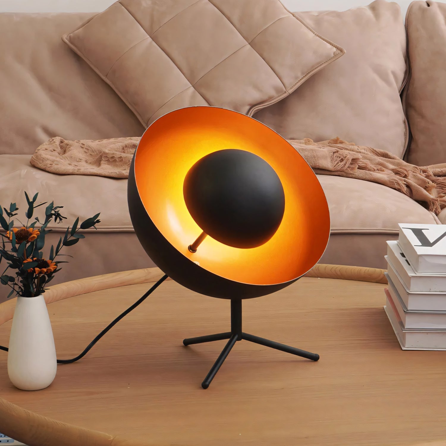 Tripod Table Lamp, Sand Black & Gold Interior
