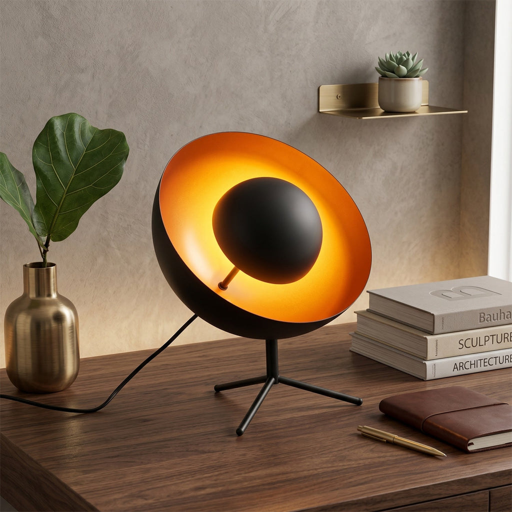 Tripod Table Lamp, Sand Black & Gold Interior
