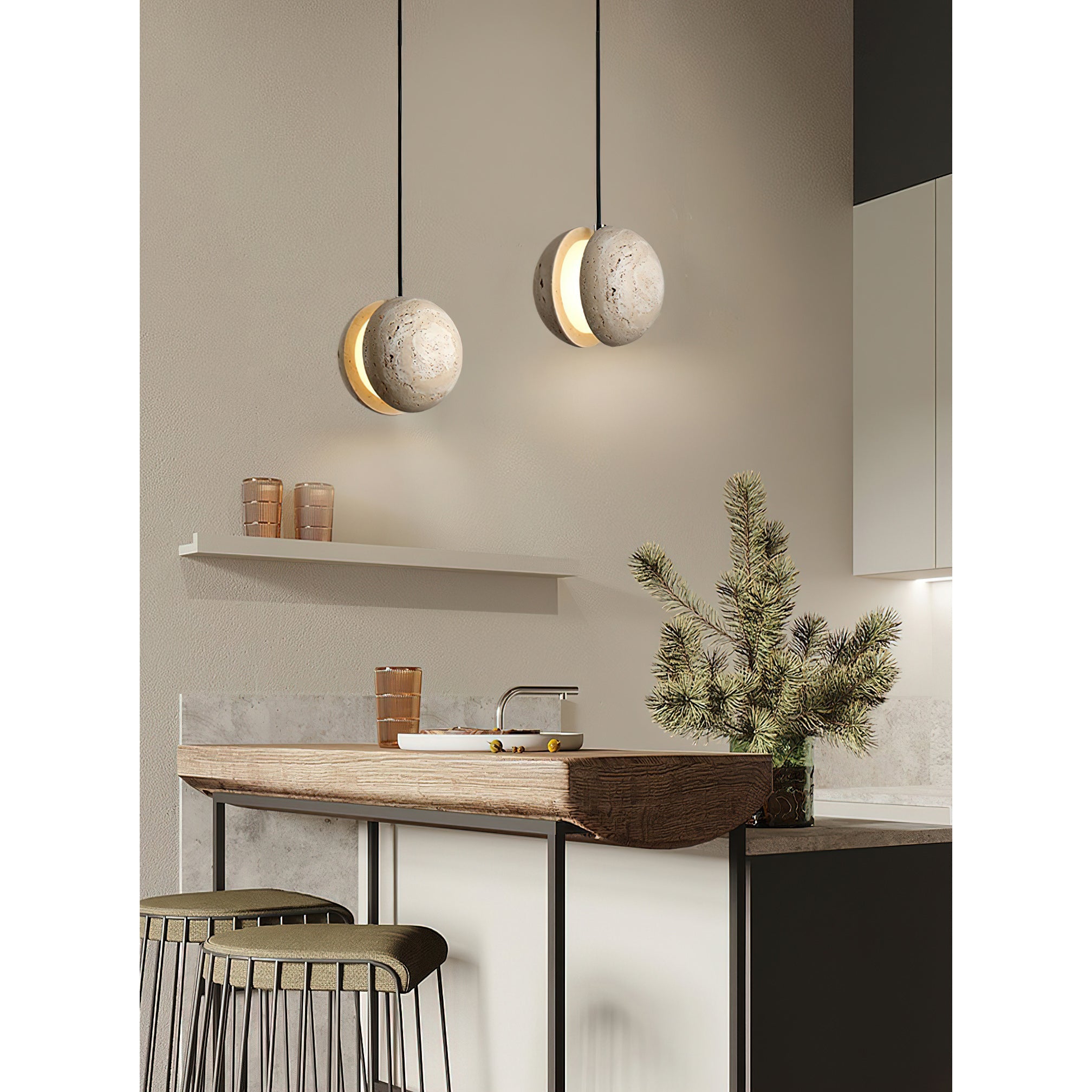 Yellow Travertine Pendant Lamp, Wabi-Sabi