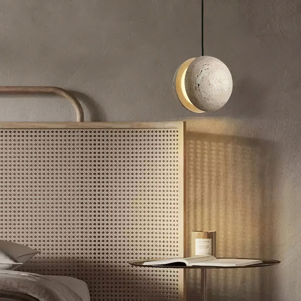 Yellow Travertine Pendant Lamp, Wabi-Sabi