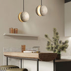 Yellow Travertine Pendant Lamp, Wabi-Sabi