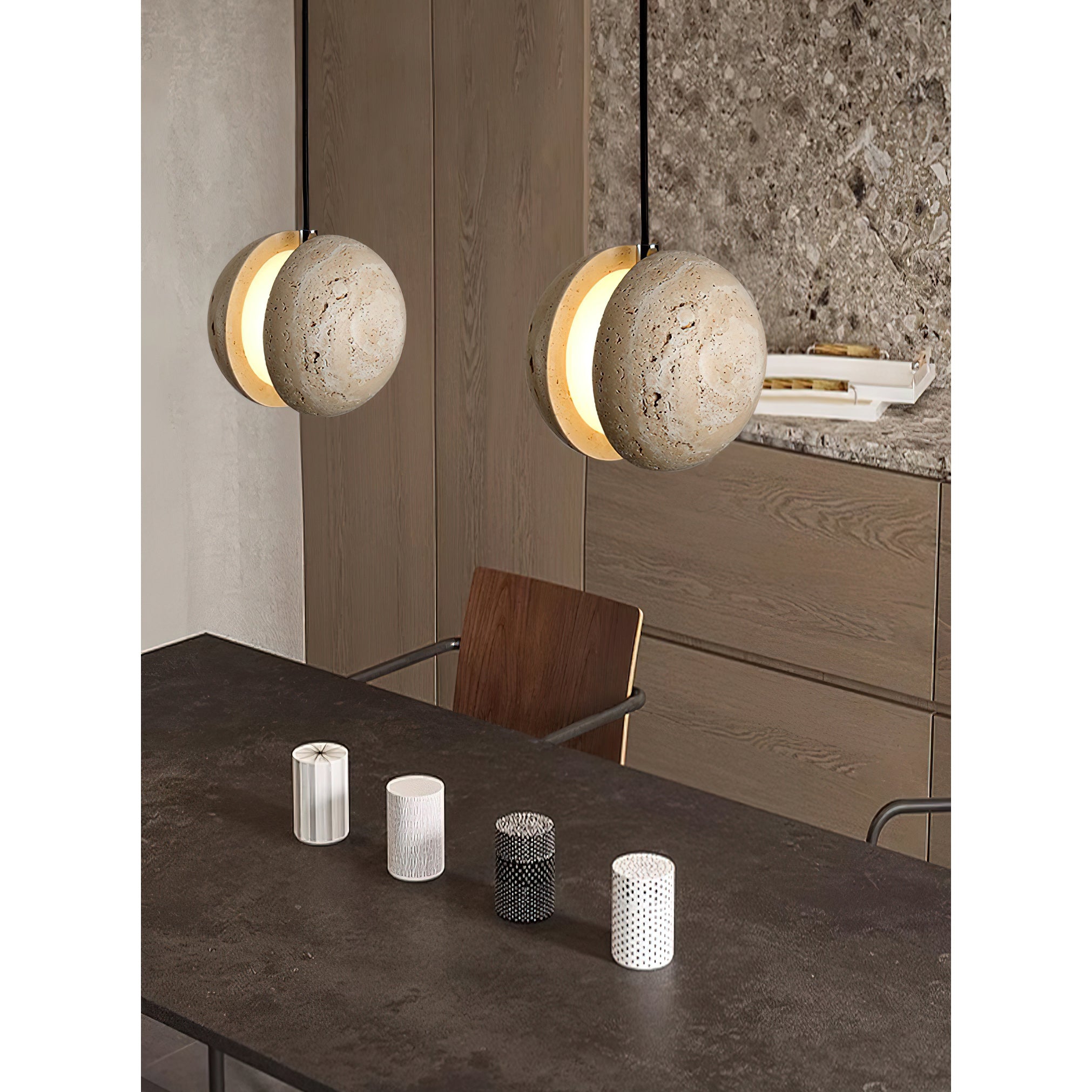 Yellow Travertine Pendant Lamp, Wabi-Sabi