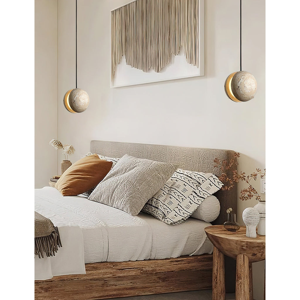 Yellow Travertine Pendant Lamp, Wabi-Sabi
