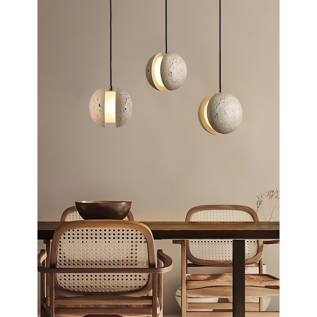 Yellow Travertine Pendant Lamp, Wabi-Sabi