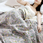 SummerLeaf: Cotton blankets made of four-layer gauze with floral & leaf print – for bedroom & sofa
