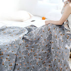 SummerLeaf: Cotton blankets made of four-layer gauze with floral & leaf print – for bedroom & sofa