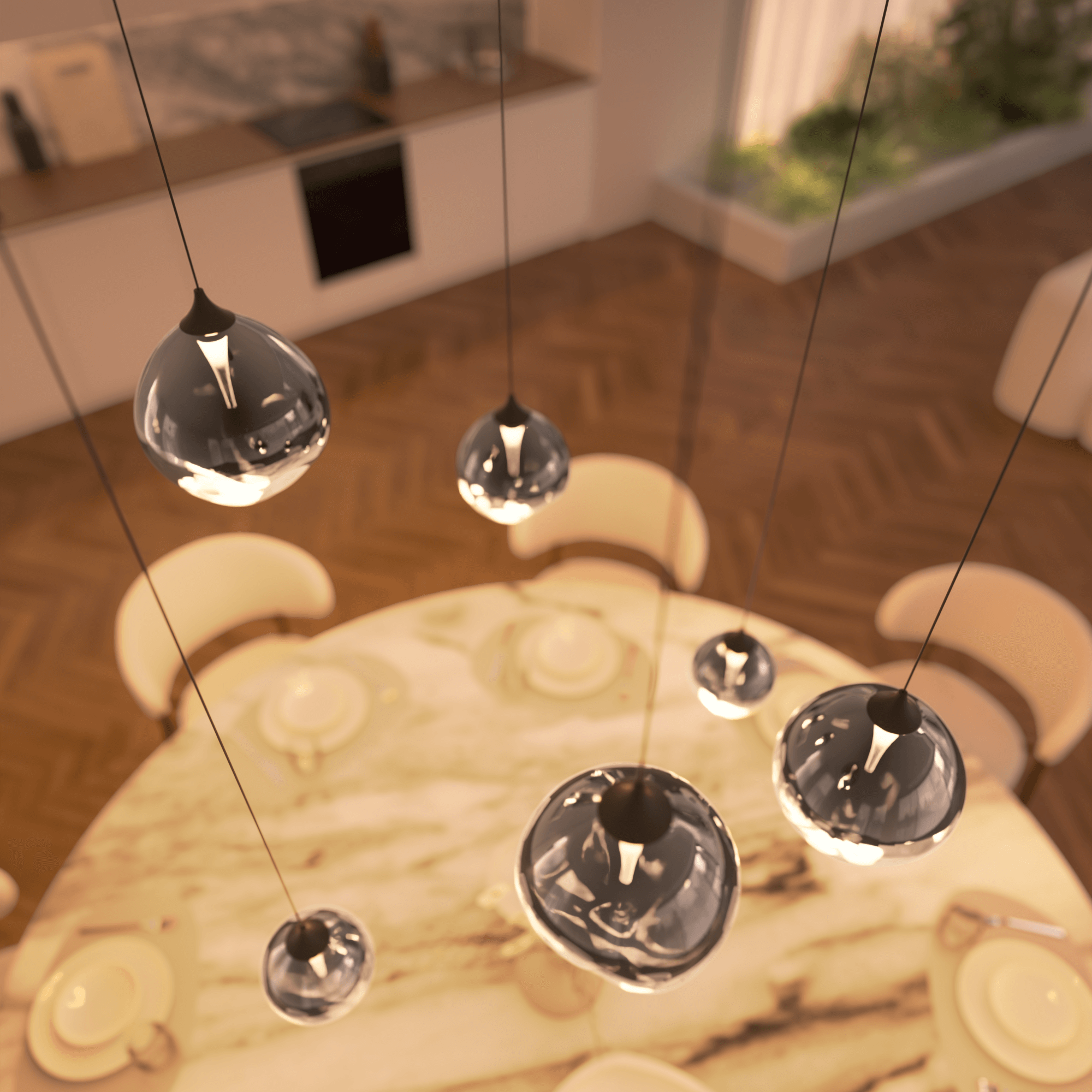 Wela LED Pendant Light | Mouth-Blown Glass, 6 Flames