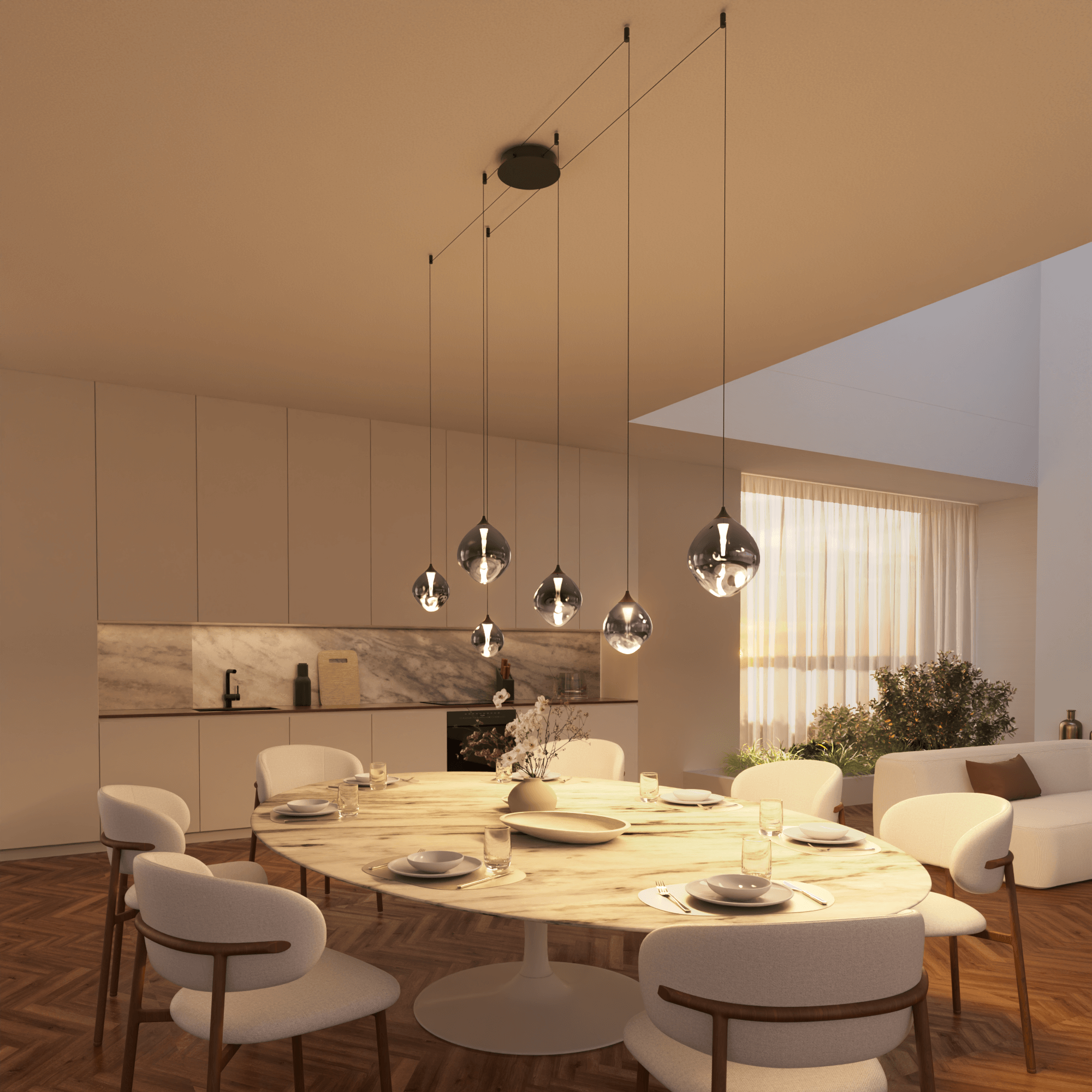 Wela LED Pendant Light | Mouth-Blown Glass, 6 Flames