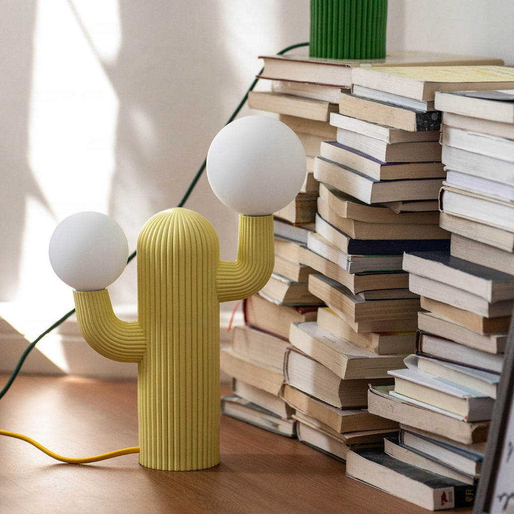 Fluted Cactus Table Lamp, Opal Glass Globes