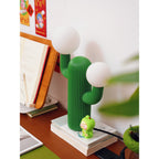 Fluted Cactus Table Lamp, Opal Glass Globes