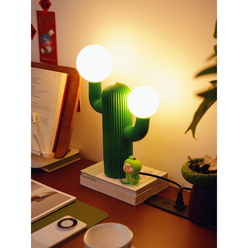 Fluted Cactus Table Lamp, Opal Glass Globes