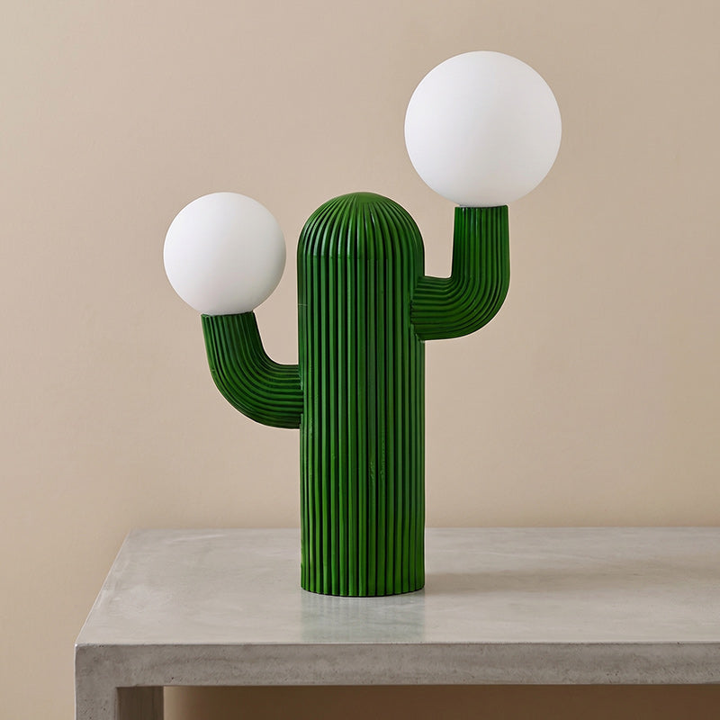 Fluted Cactus Table Lamp, Opal Glass Globes