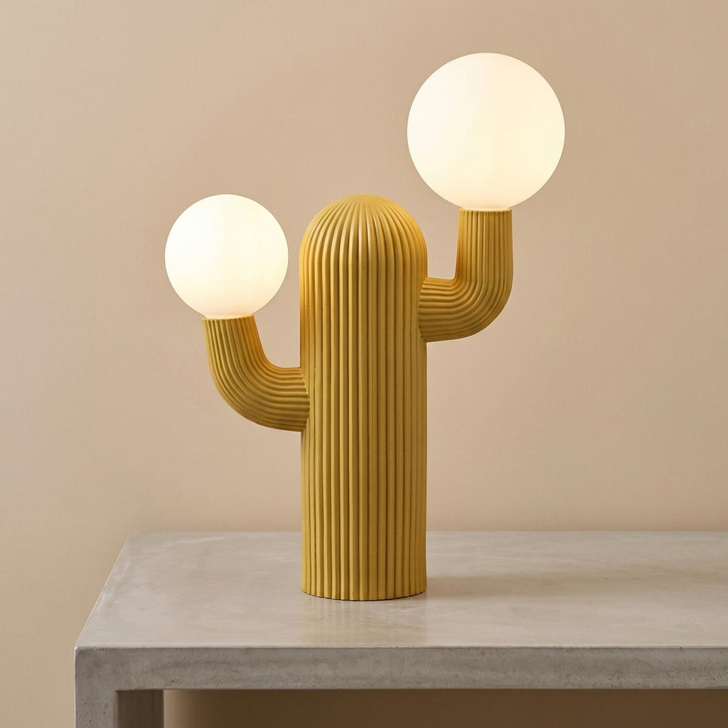 Fluted Cactus Table Lamp, Opal Glass Globes