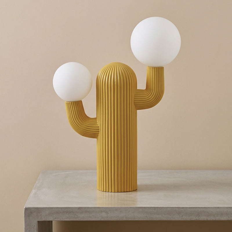 Fluted Cactus Table Lamp, Opal Glass Globes
