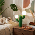 Fluted Cactus Table Lamp, Opal Glass Globes